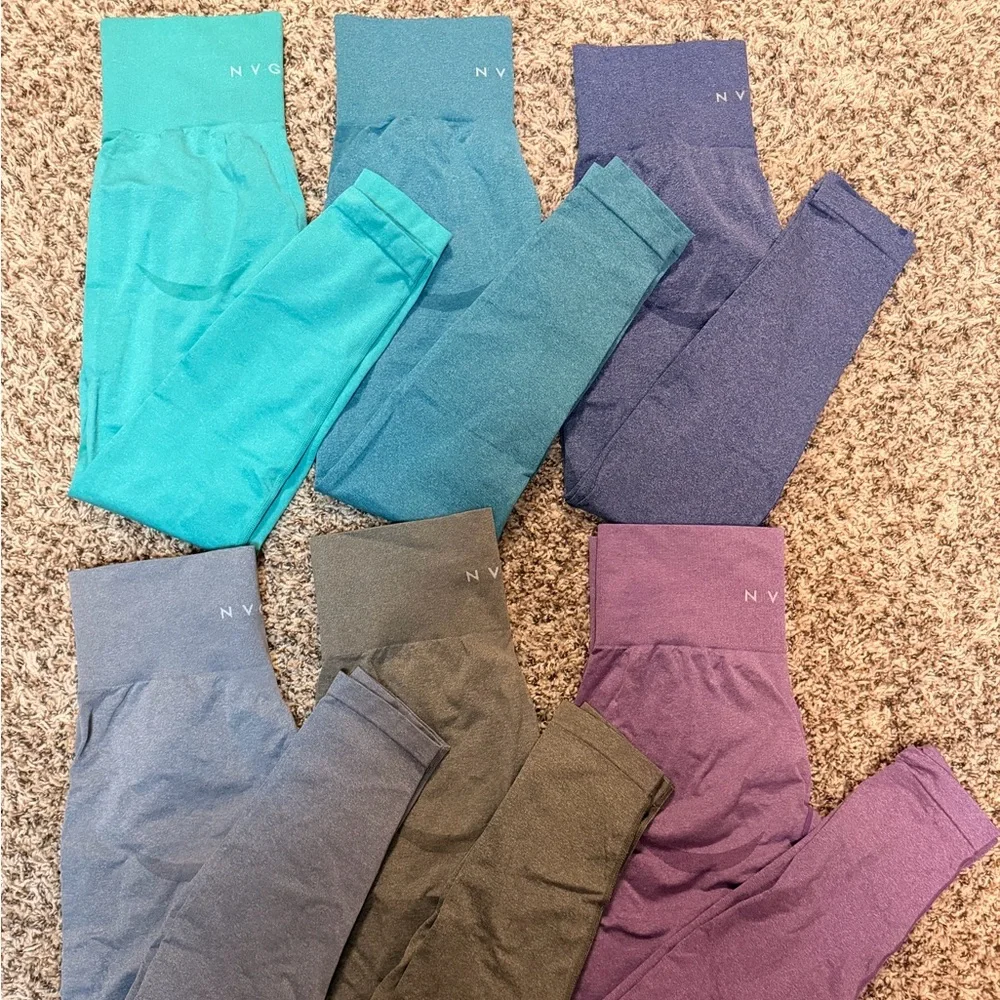 NVGTN Contour Seamless Legging Bundle - Turq, Teal, Blue, Grey, Khaki, Purple - Picture 1 of 5